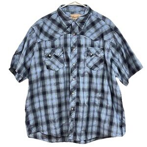 Wrangler Western Men’s Blue/Black/Green Plaid Pearl Snap SS Shirt Size XXL